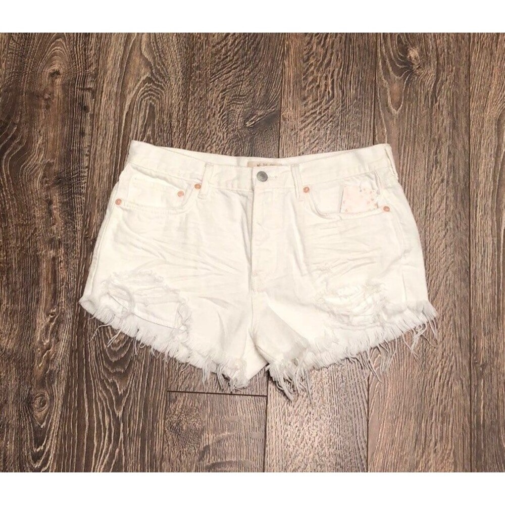 Free People White Destroyed Jean Shortss